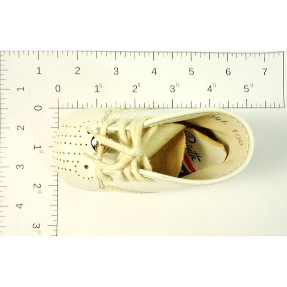 Vintage 1950s Baby Shoes White Booties w Bells Woolco Size 0 La Parisette - Picture 7 of 9